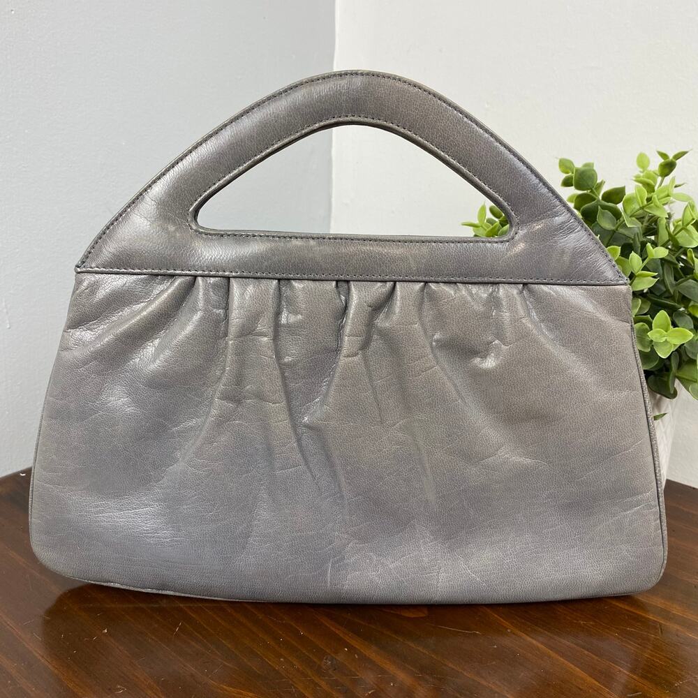 Neiman Marcus Vintage Gray Leather Hand Bag Formal - Picture 3 of 13